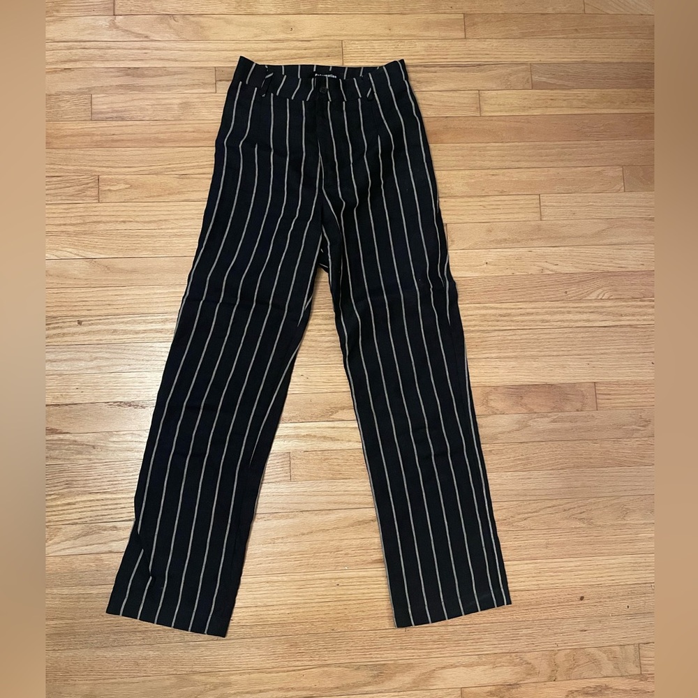 Reformation black and white striped linen trousers